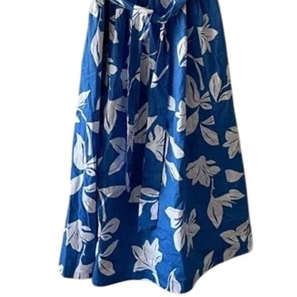 NWT J Crew Floral Ruffle One Shoulder Midi Dress Tie Elastic Waist 14 Blue White - Picture 4 of 15